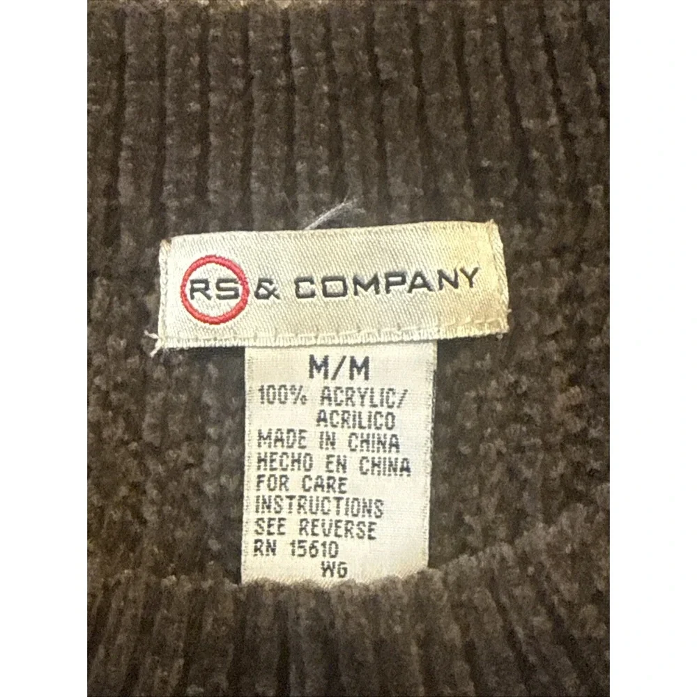 RS & Company Men's M Brown Ribbed Crewneck Sweater 100% Acrylic Raglan